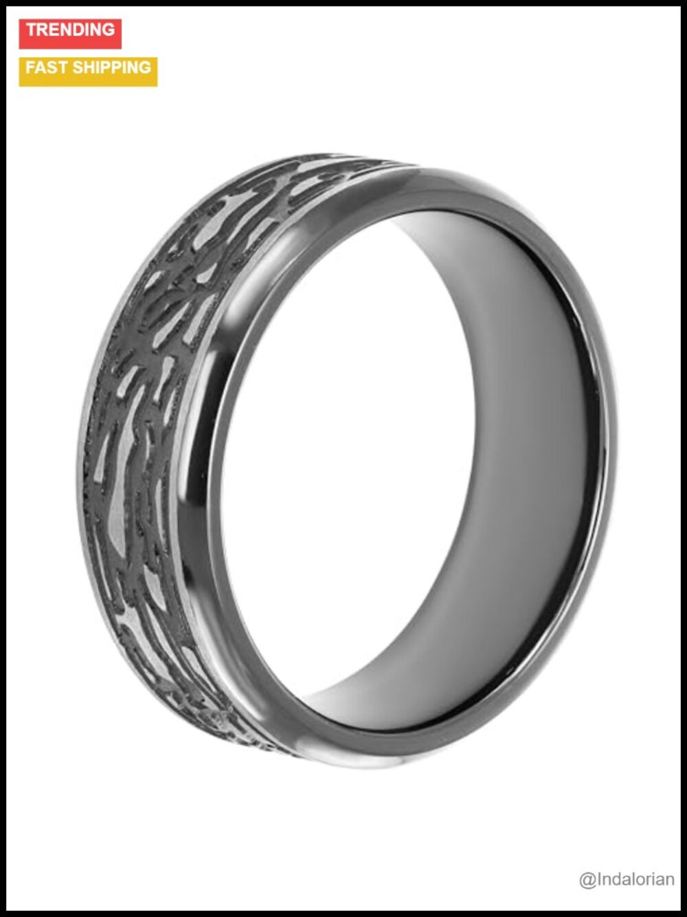 Tantalum Comfort Fit Mens Wedding Band 8mm Rock Pattern Ring